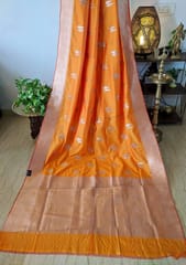 Pure Banarasi Silk Saree in Marigold Orange with Heavy Zari work